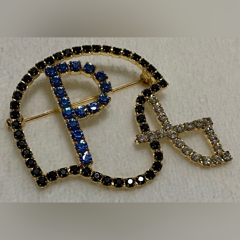 Elegant Gold and Blue Crystal Brooch